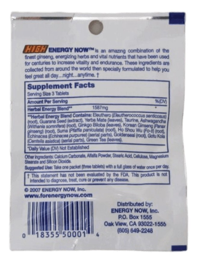 High Energy Now Herbal Booster Supplements 24 packs 72 pills Memory Tablet