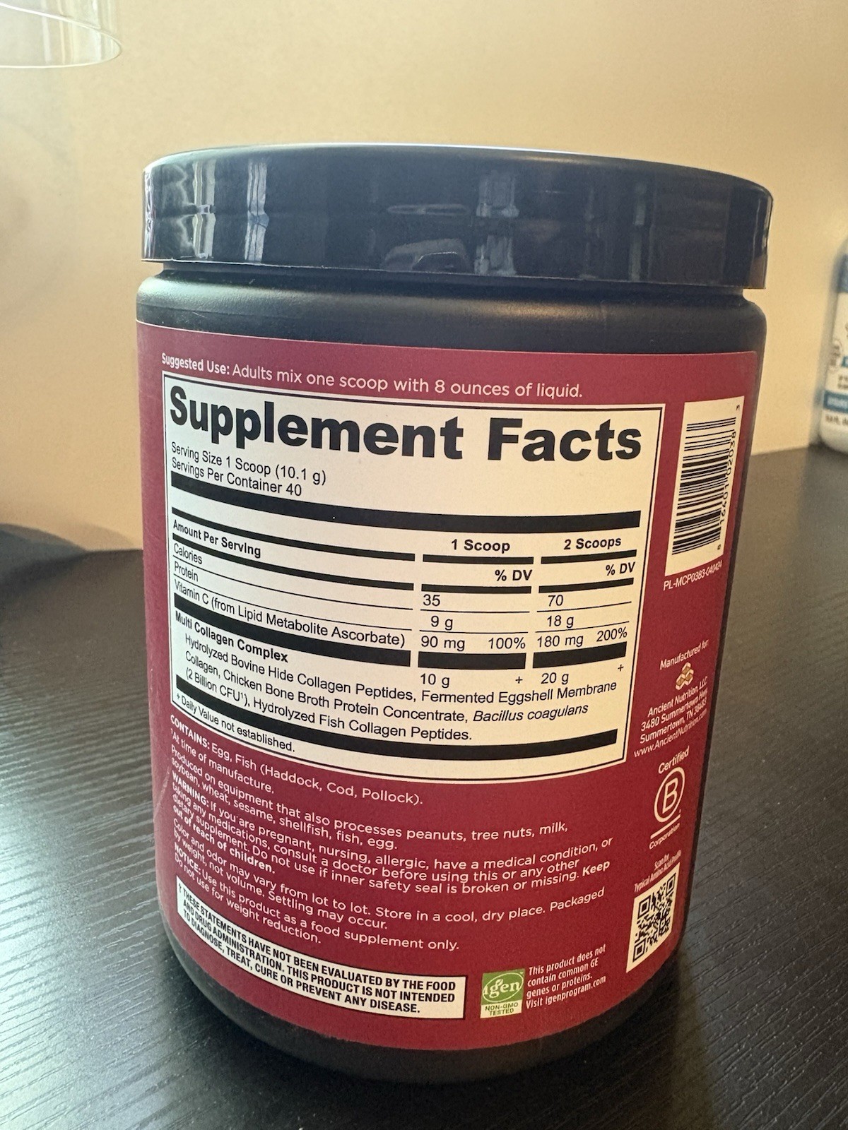 Ancient Nutrition Multi Collagen Protein Powder Grass-Fed + Vitamin C 14.3oz