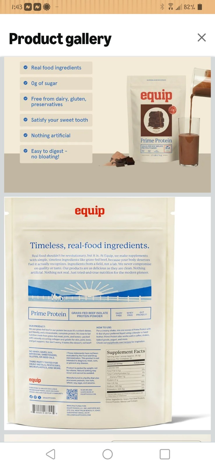 Equip Prime Protein, Chocolate, 21g Protein Per Scoop