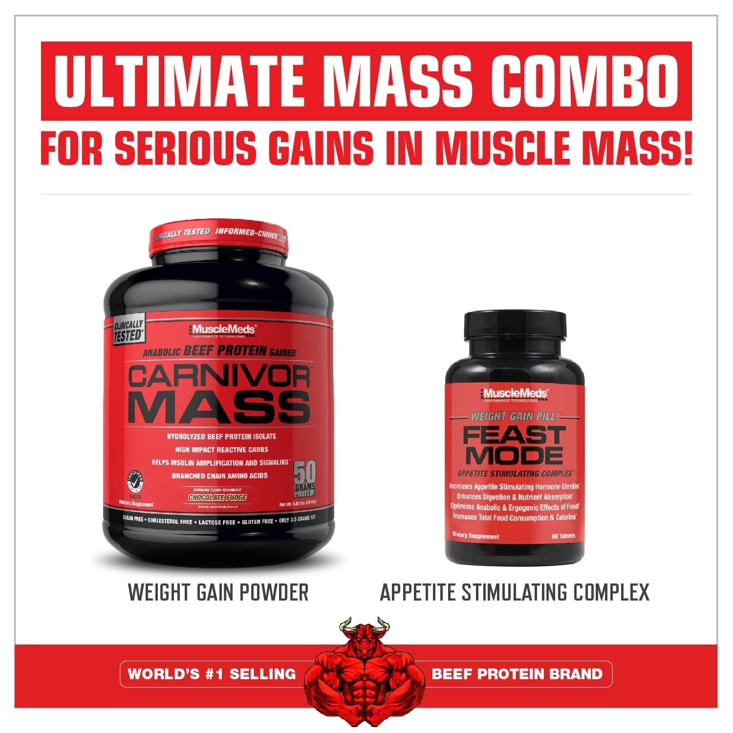 CARNIVOR Mass Gainer Beef Protein Isolate Shake 50g Protein 125g Carbs
