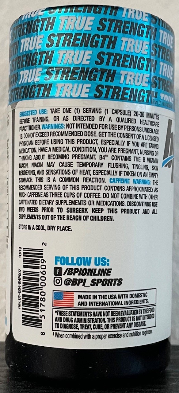 BPI Sports B4 Thermogenic The Once Daily Fat Burner, 60 Count