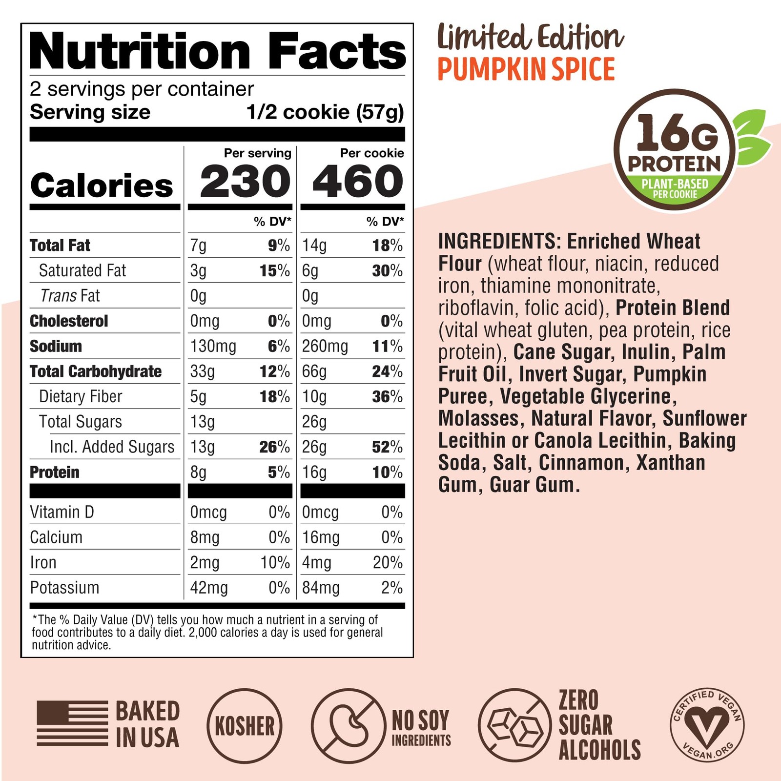 Lenny & Larry’s Complete Protein Cookie Pumpkin Spice Chewy Soft Baked 16g Plant
