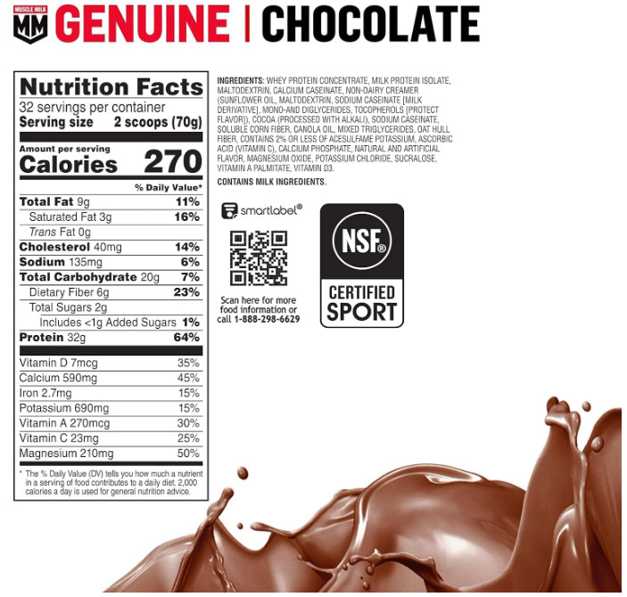 Muscle Milk Chocolate Protein Powder 4.94lb 32g Protein Low Sugar Snack