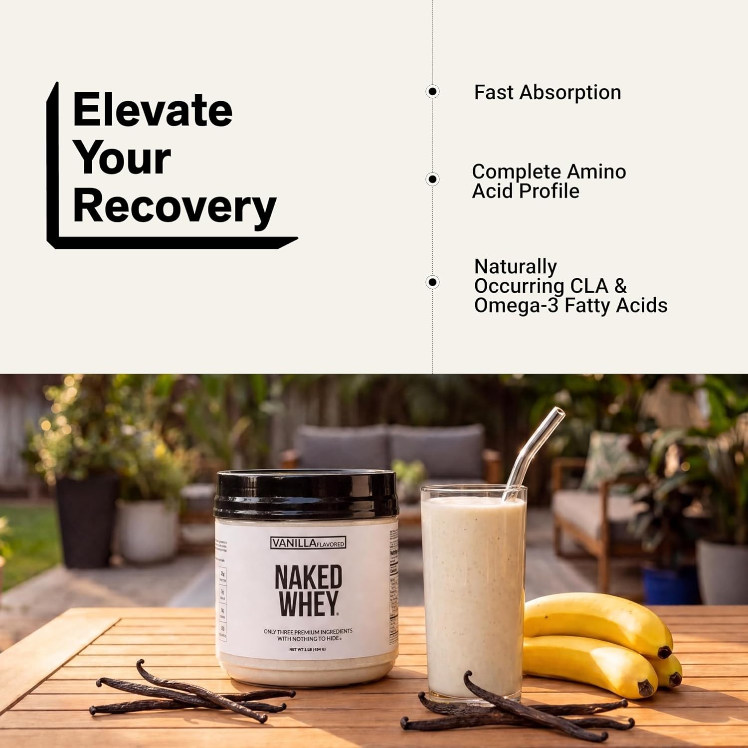1Lb Vanilla Whey Protein Powder: 3-Ingredient NSF Certified Natural Supplement