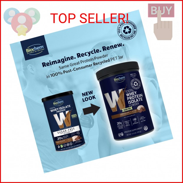 Biochem 100% Whey Sugar-Free Chocolate 20g, 12.5oz, Certified Vegetarian, Gluten