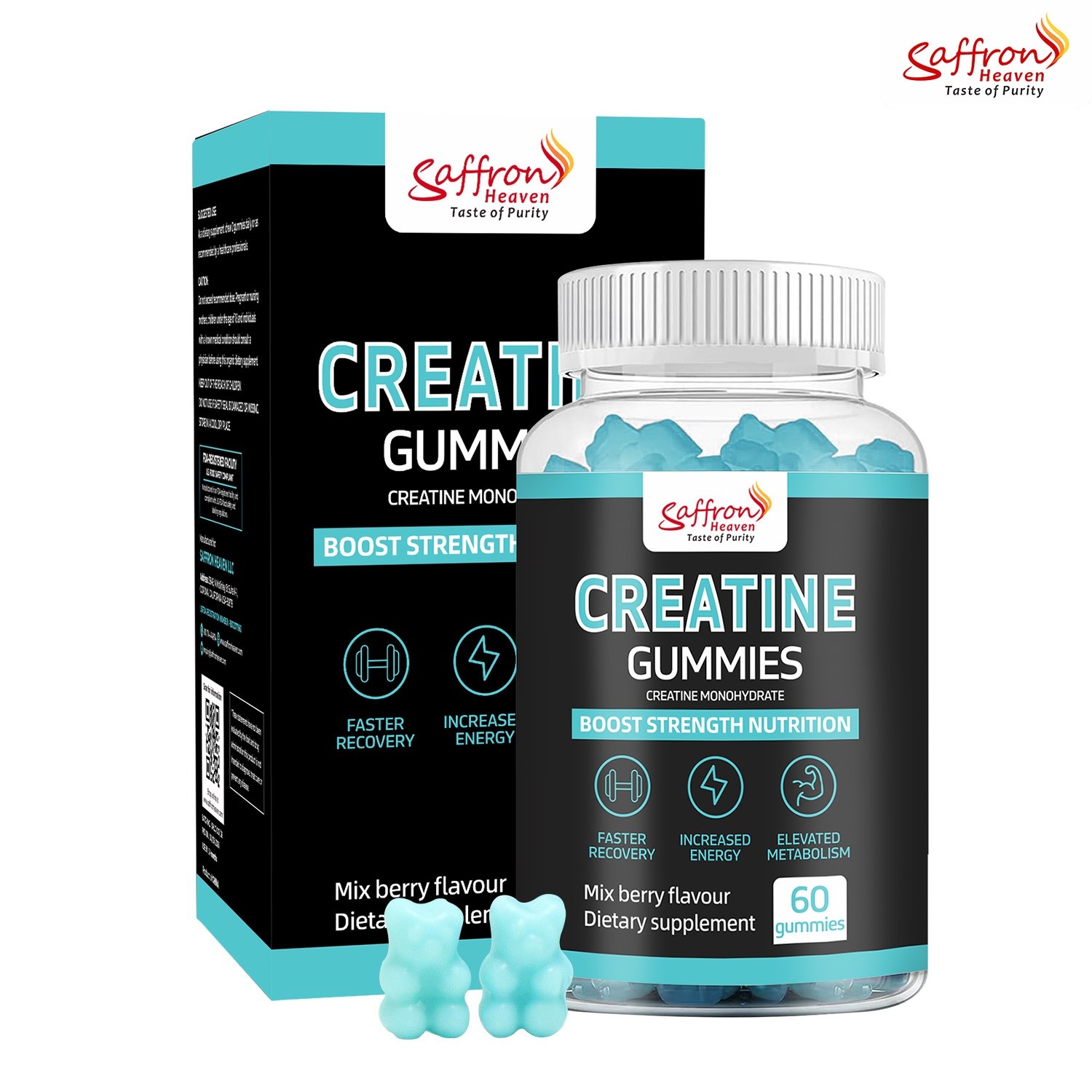 SAFFRON HEAVEN CREATINE MONOHYDRATE GUMMIES 60 COUNT | MIXED BERRY FLAVOUR