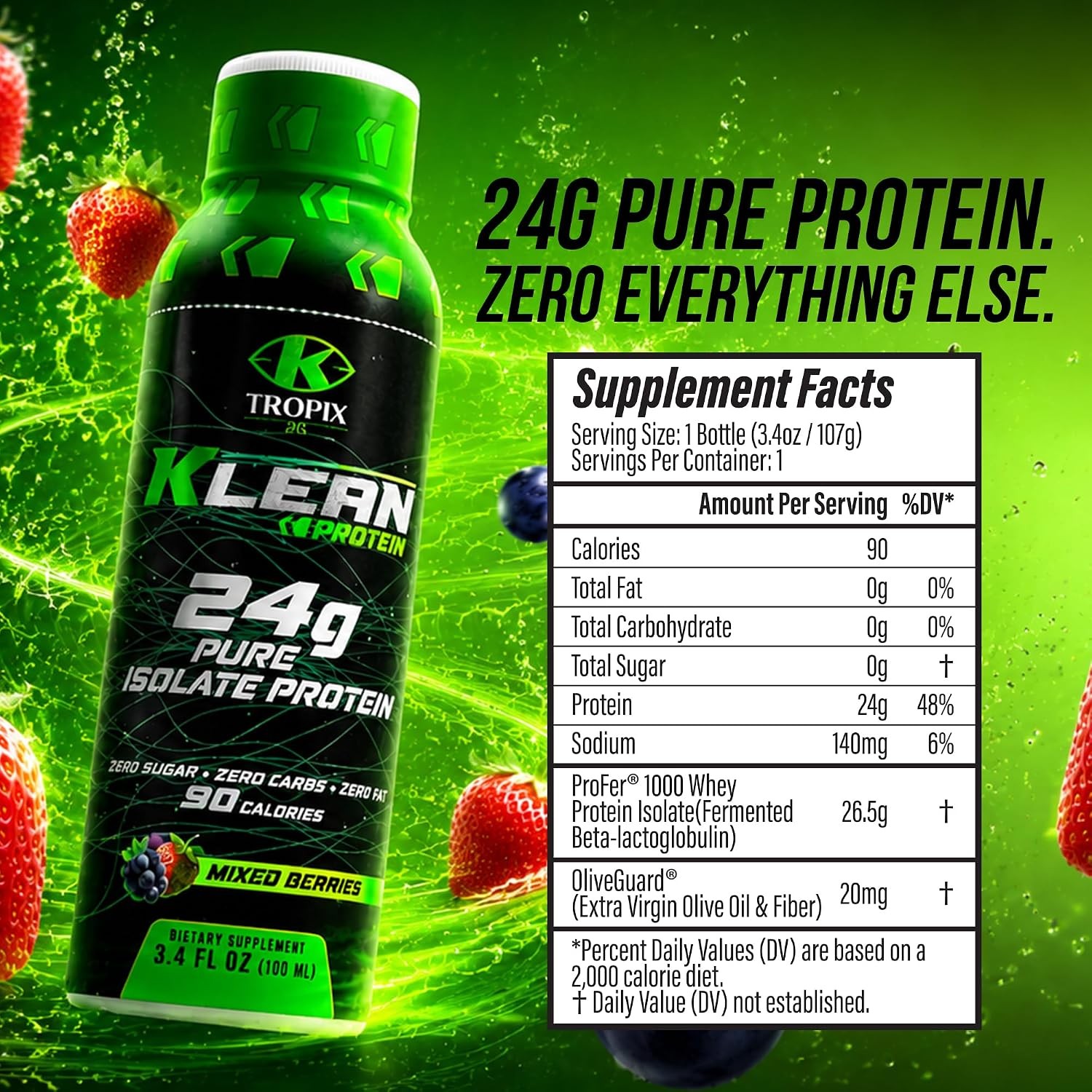 Protein Shot 24g Whey Isolate Zero Sugar Pack of 12 3.4oz KTROPIX Klean Carbs