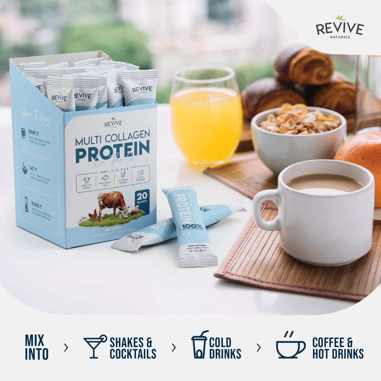 Multi Collagen Protein Powder Packets – Types I, II, 0.35 Ounce (Pack of 20)