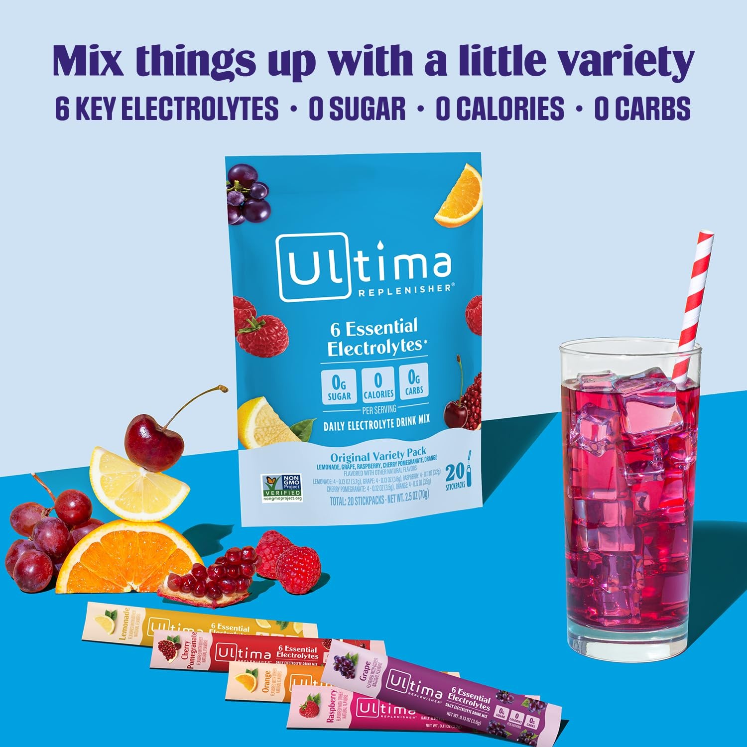 Ultima Replenisher Daily Electrolyte Powder Drink Mix Sugar Original Variety 20