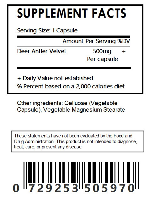 100 Deer Antler Velvet Extract 4:1 Powder Capsules 500mg (Cervi Cornu)Free Ship