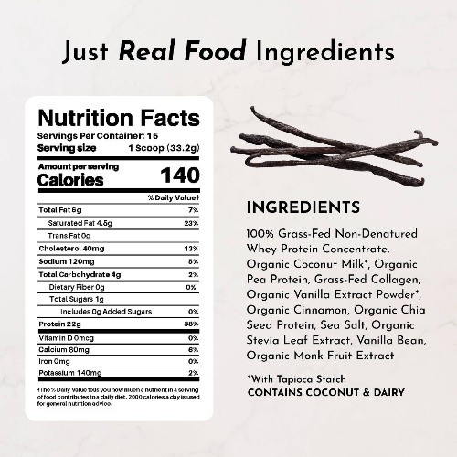 Just Ingredients Vanilla Bean Protein Mix – 17.5oz – 15 servings Non-Caffeinated