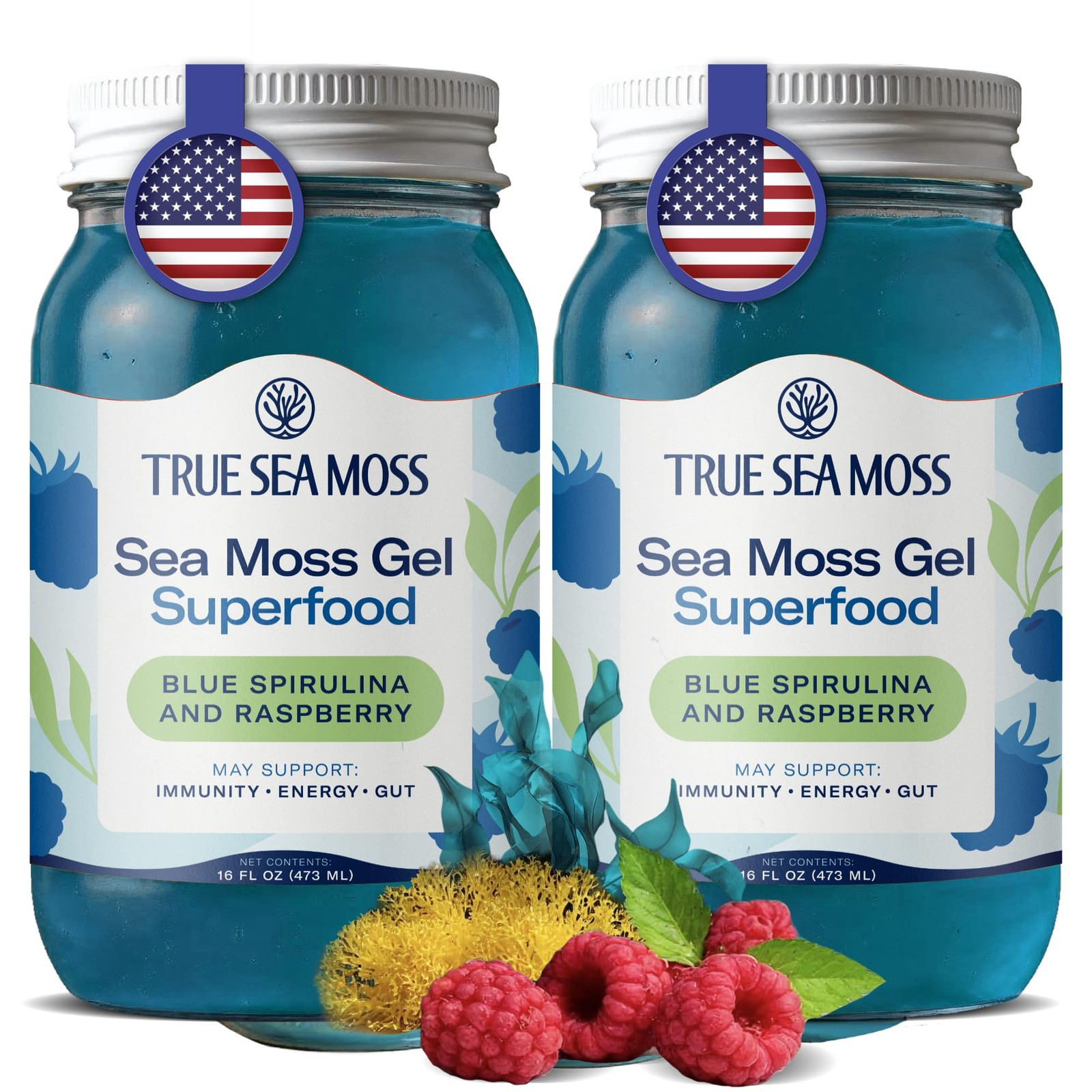Sea Moss Gel – USA Made, Wildcrafted, Blue Spirulina, Fresh Fruits, 2 Pack