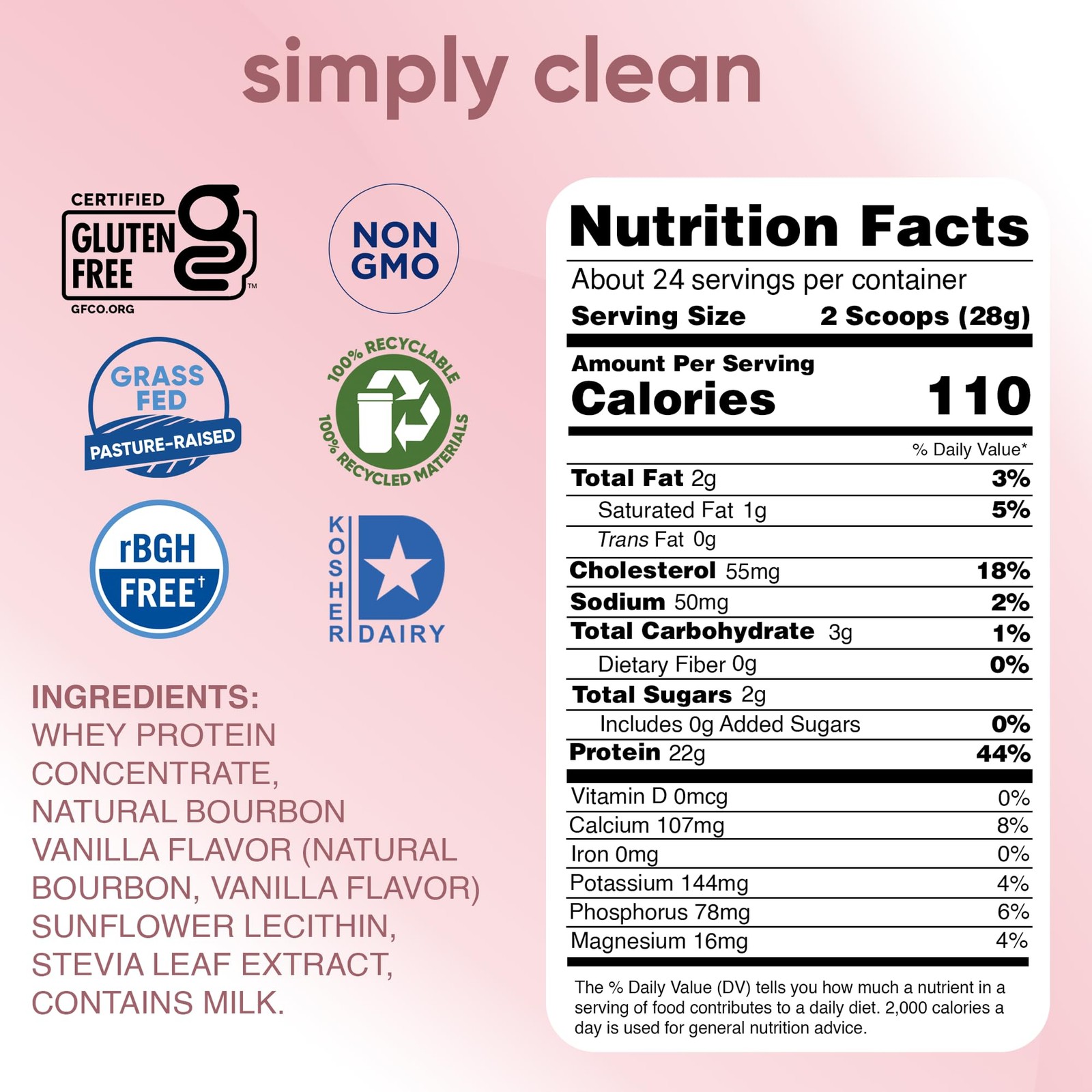 Simply tera’s Pure Whey Protein Powder Bourbon Vanilla Soy-Free 24 Oz