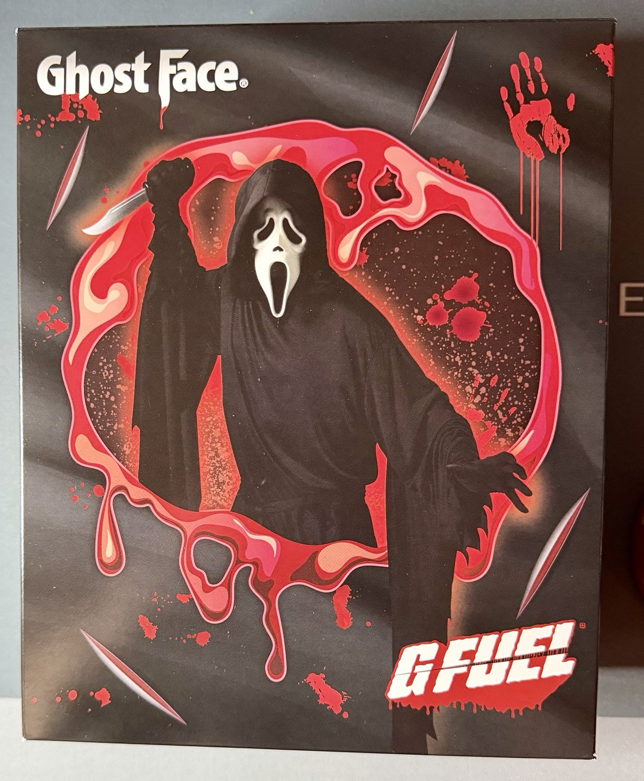G Fuel Scream Ghost Face Stab Stimulant 2.0 Collector’s Box, Tub, & Sticker
