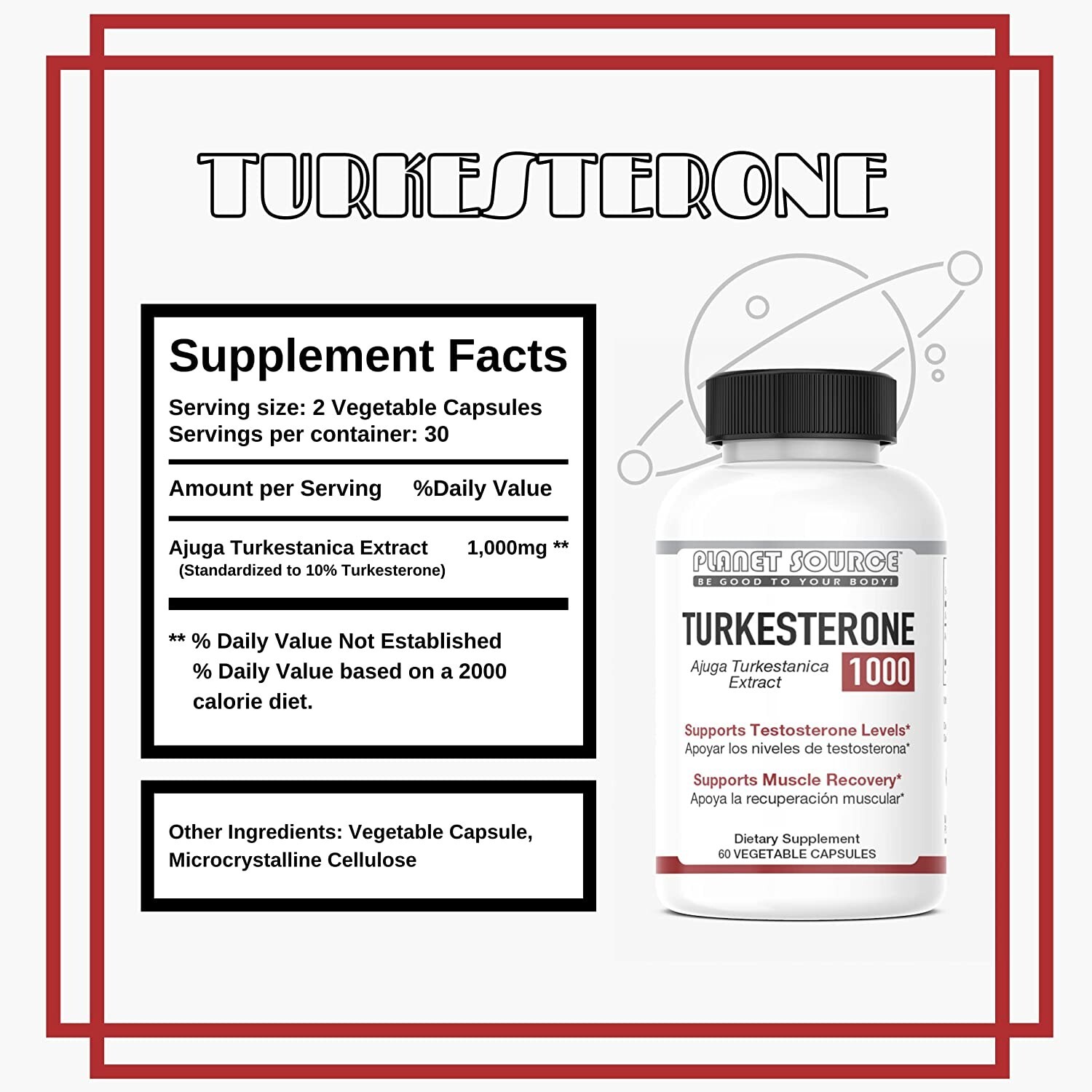 Planet Source Turkesterone 10% Extract Ajuga Turkestasnica 1000 mgs 60 capsules