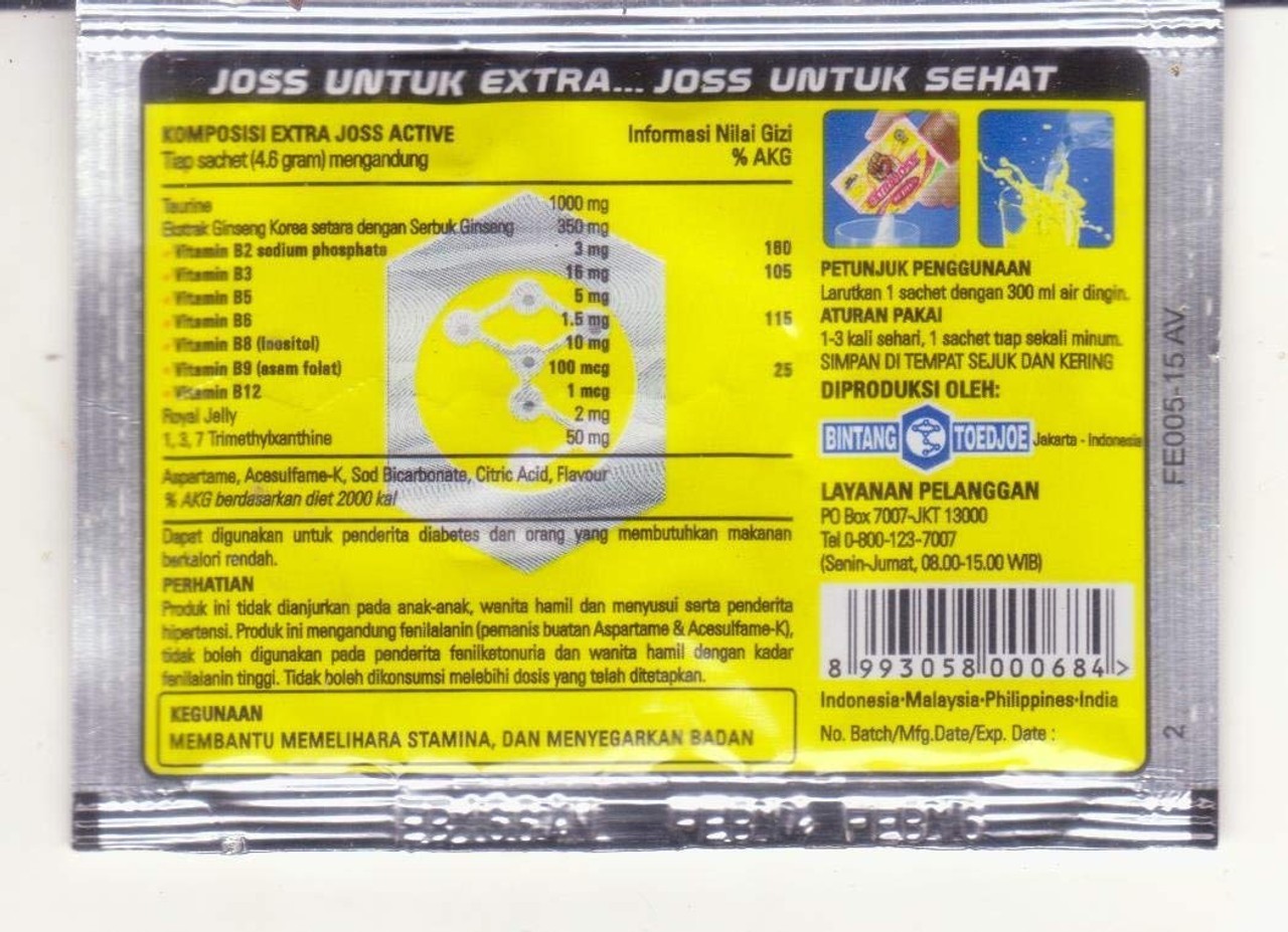 FREE SHIPPING X10 Boxes EXTRA JOSS Energy Drink 3 Flavours (60 SACHETS) HALAL