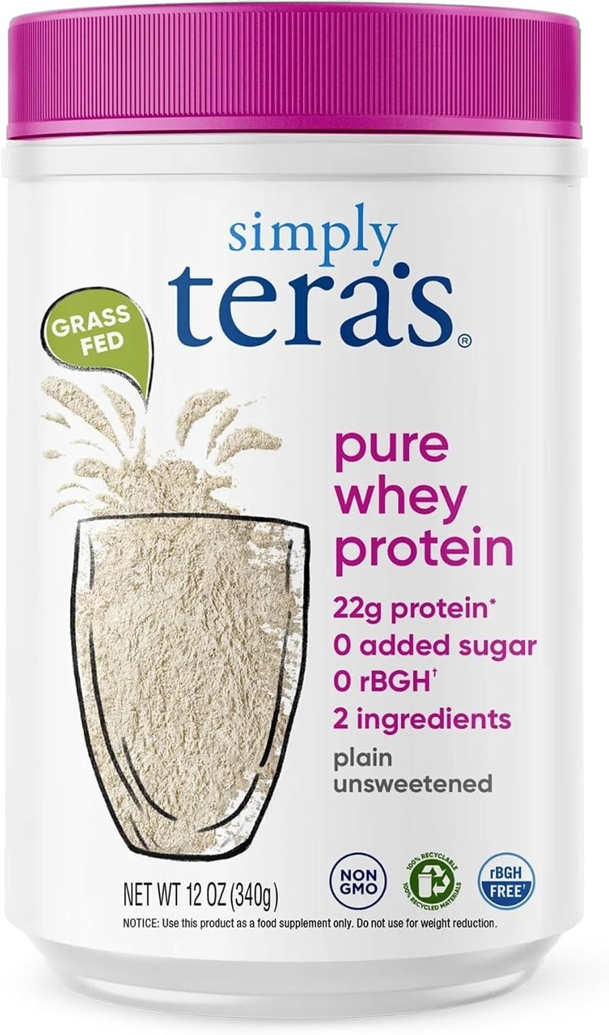 Simply Tera’s Pure Whey Protein Powder Unflavored 12 Oz Grass Fed Non-GMO Kosher
