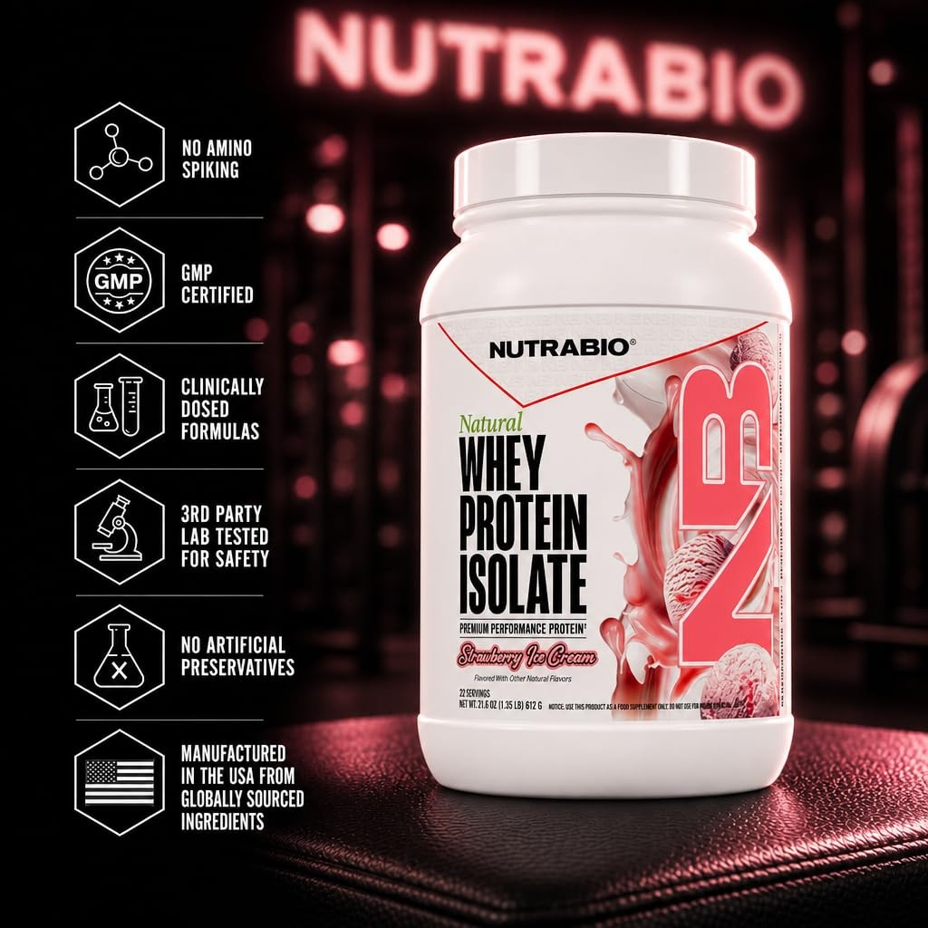 NutraBio 25g Natural Whey Protein Isolate Powder Complete Protein Supplement