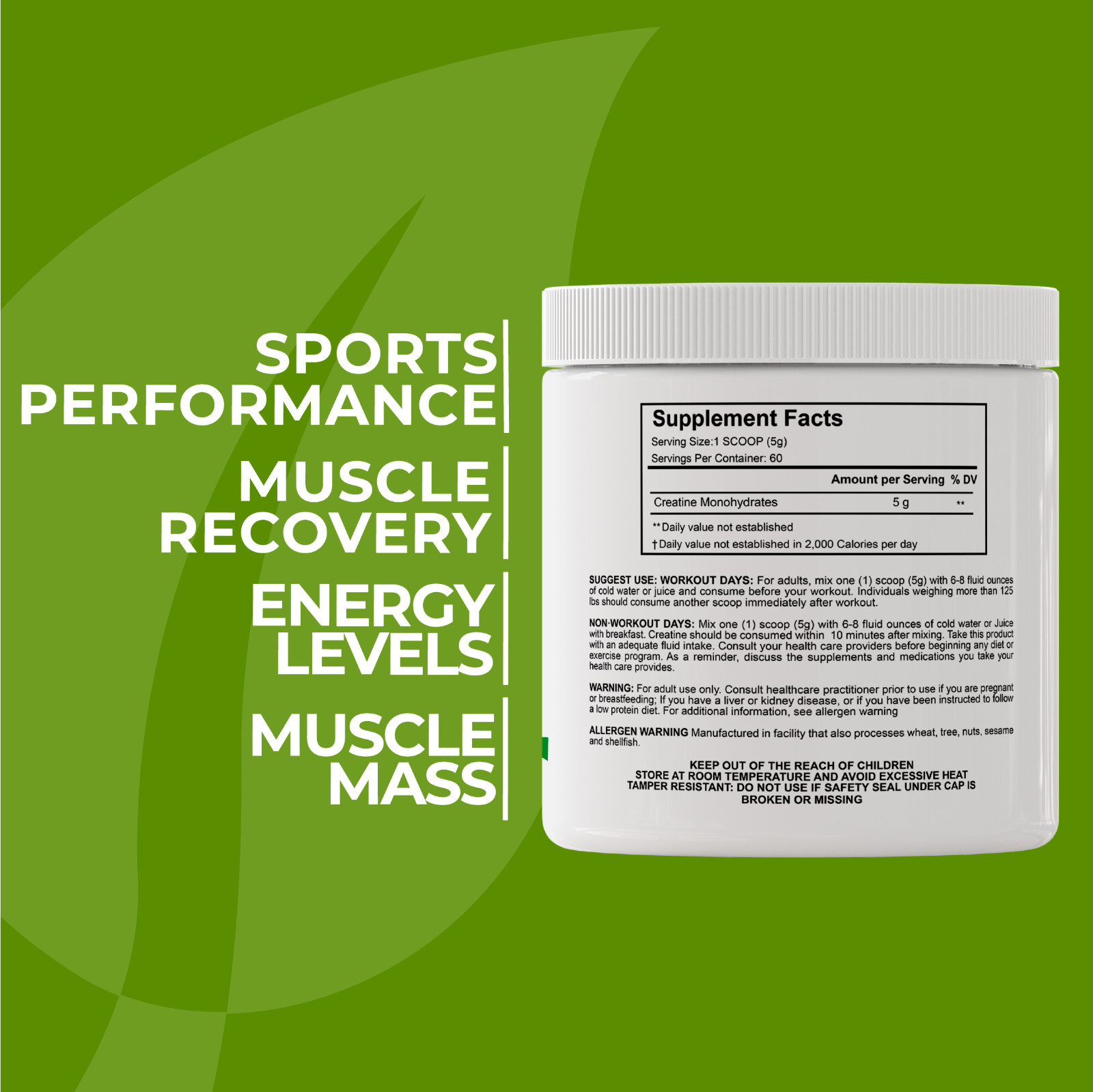 CREATINE Monohydrate Powder – Muscles Suplement – Energy and Cognitive Function
