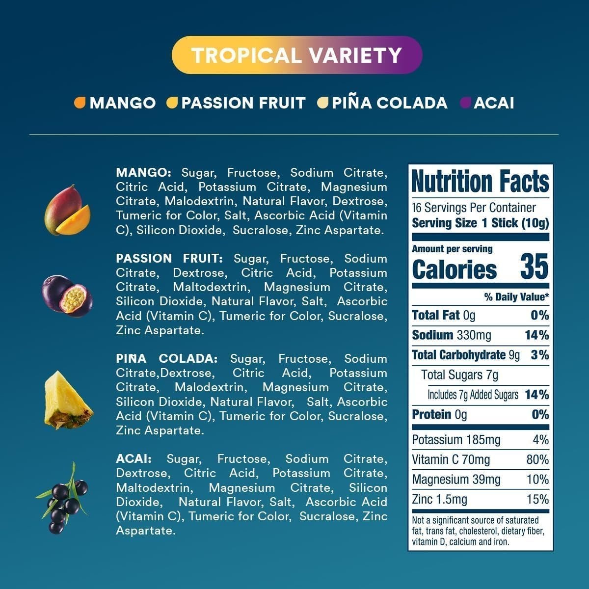 Hydration Packets – Tropical Variety Pack – Single Serve Electrolytes Powder …