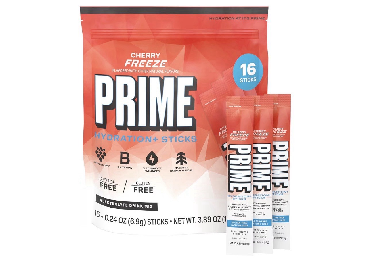 Prime Hydration+ Cherry Freeze Electrolyte Drink Mix Sticks 16 Pack New BB:02/28