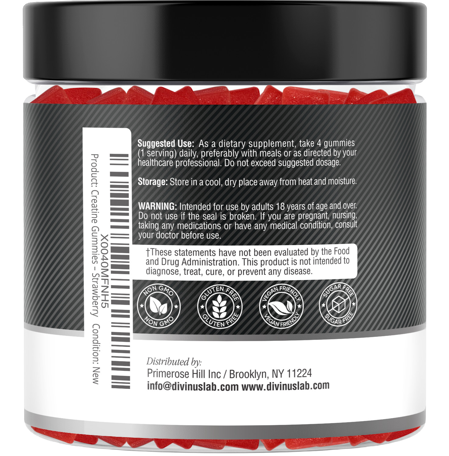 DivinusLab Creatine Monohydrate Gummies 5g Pre Workout For Building Muscle 120Ct