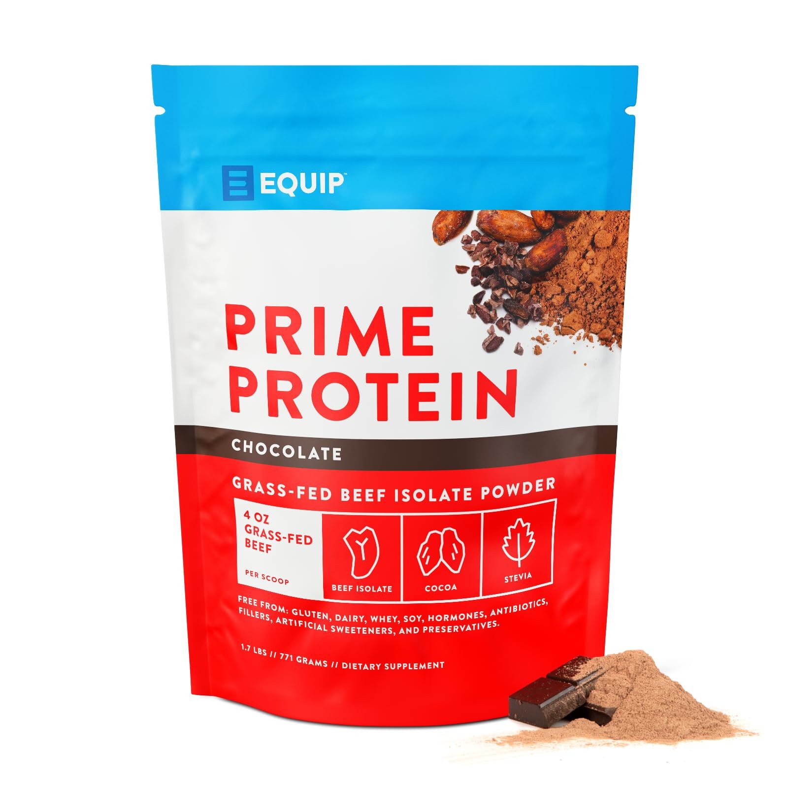 Prime Chocolate Protein Powder 30 Servings Grass Fed Beef Low Sugar Keto Frie…
