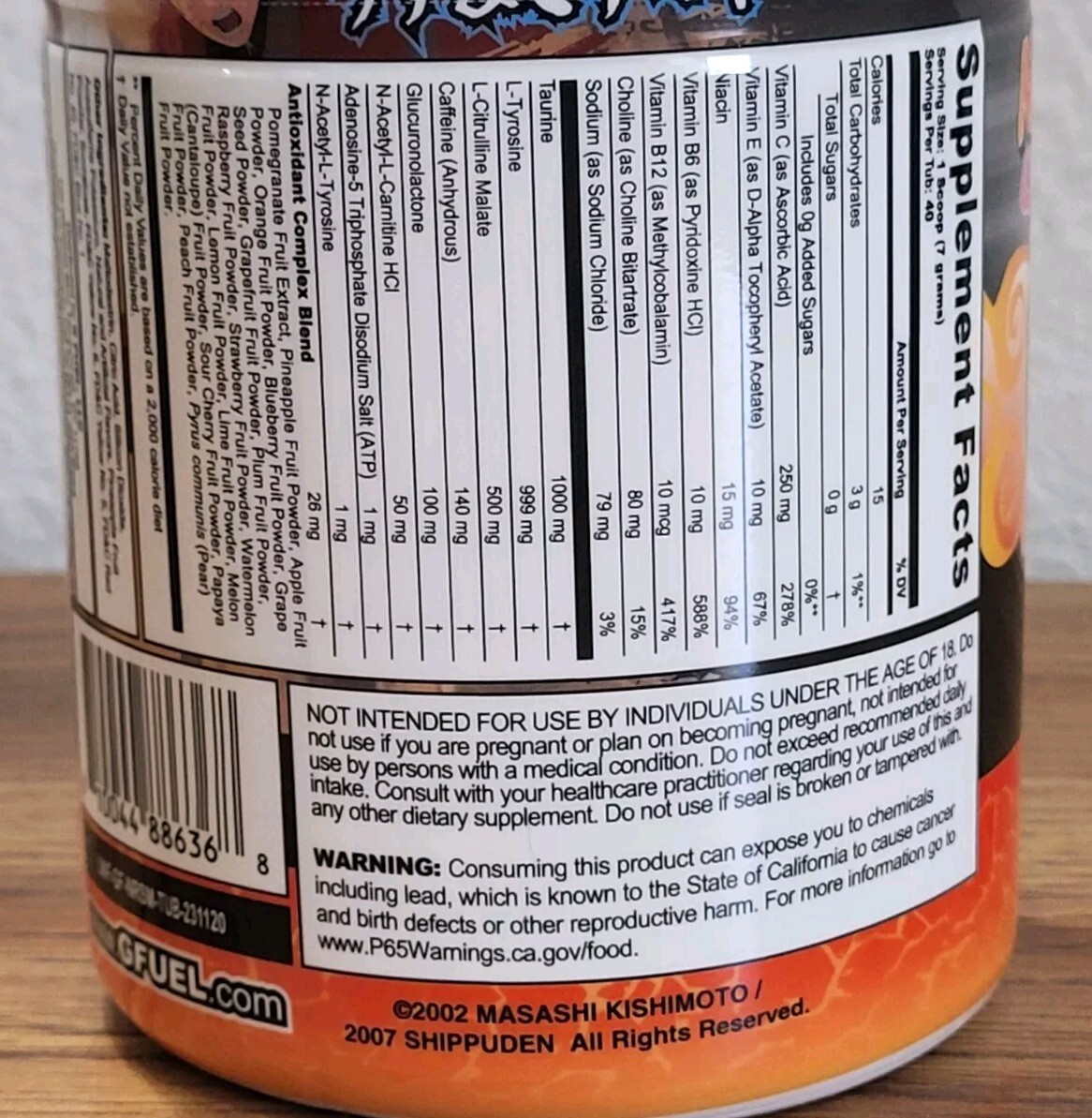 Gamma Labs G Fuel Naruto’s Sage Mode GFuel 40 Servings Grapefruit White Peach
