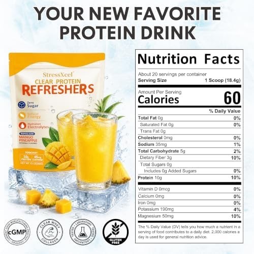 Clear Protein Drink Refresher, 10g of Whey Protein and Collagen Peptides, Zero S