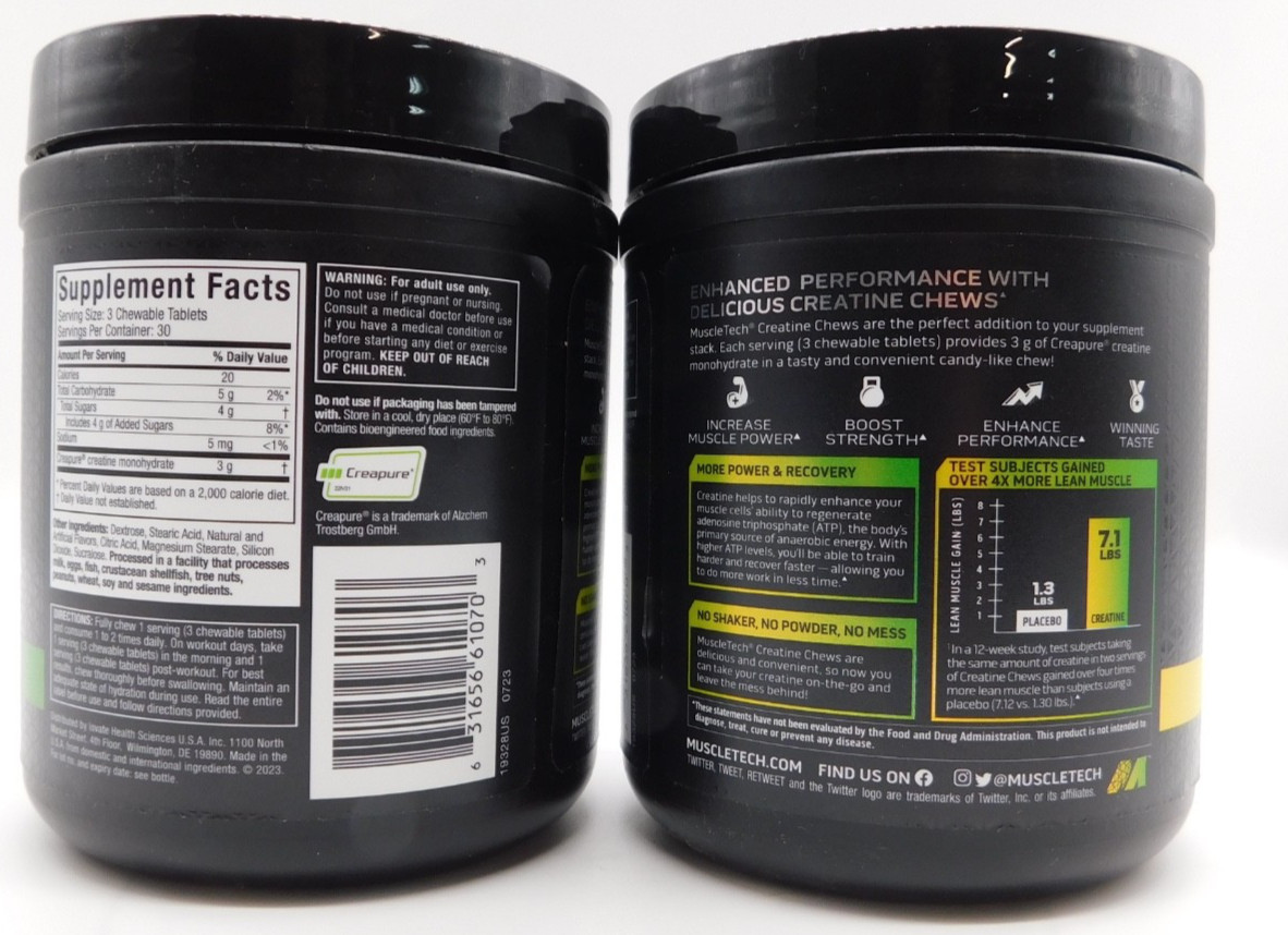 2Pk- MuscleTech Creatine Chews Citrus Burst, 180 Chewable Tablets Exp 2/27