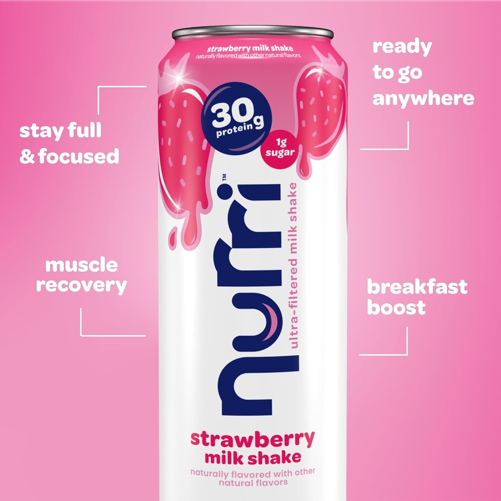 Nurri Strawberry Protein Shake 30g – Lactose Free, Low Sugar, 10 Cans