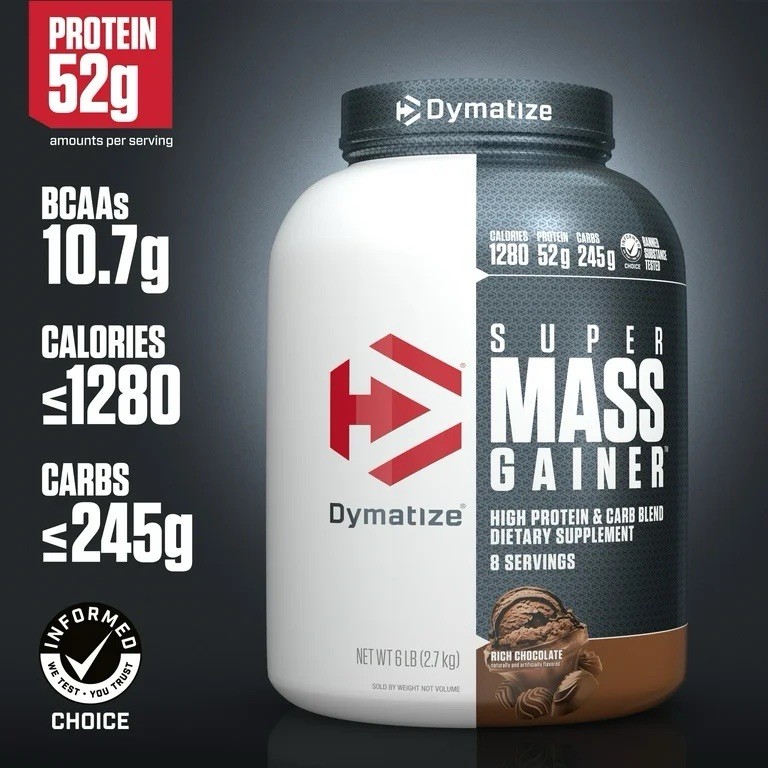 Dymatize Super Mass Gainer Powder, Gluten-Free, Rich Chocolate 6 lb