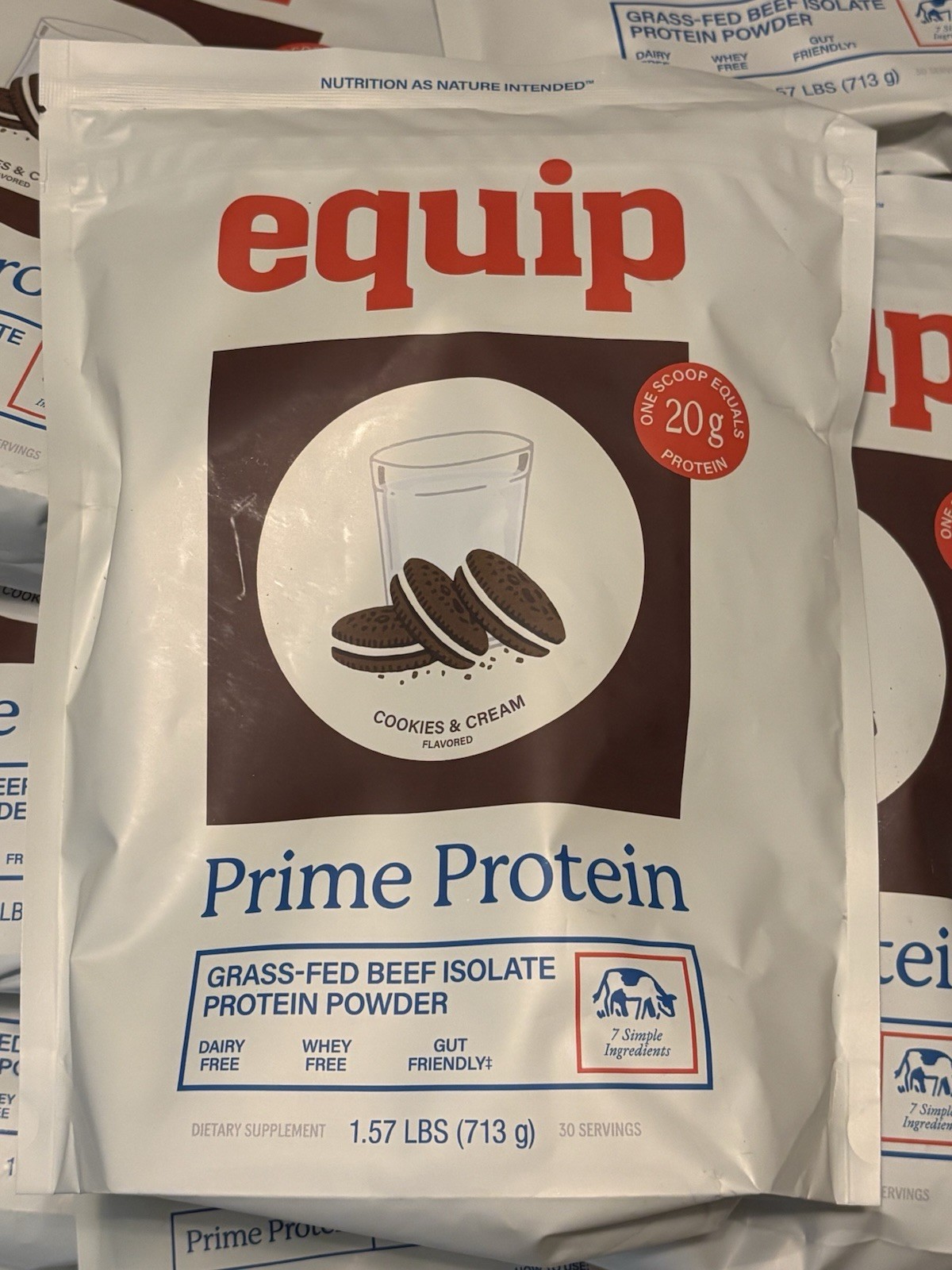 Equip Foods Prime Protein Powder Cookies & Cream, Grass Fed Beef Isolate, 1.57lb
