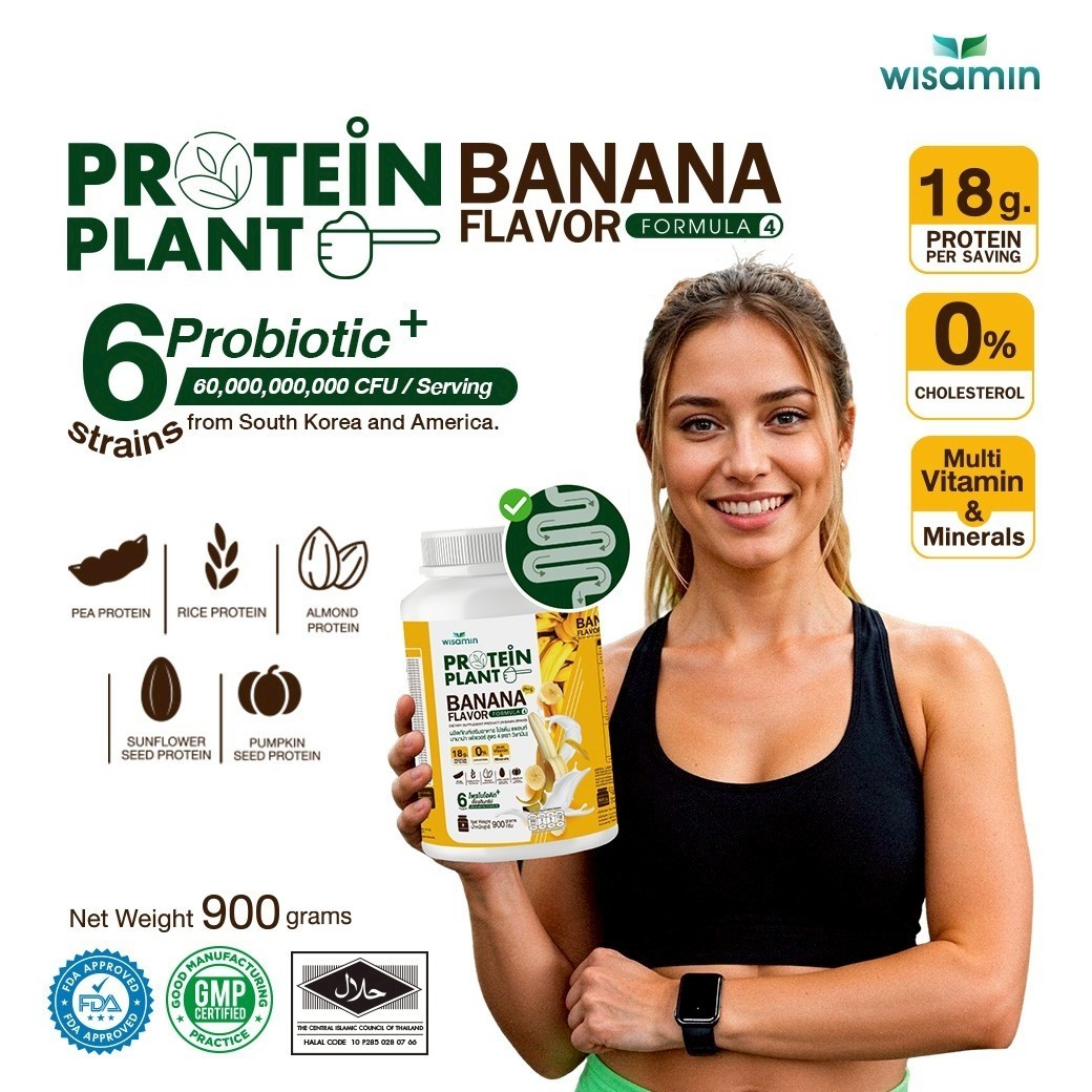 WISAMIN Plant Protein F4 Banana 900g 2LBS | Organic Halal Gluten-Free Non-GMO