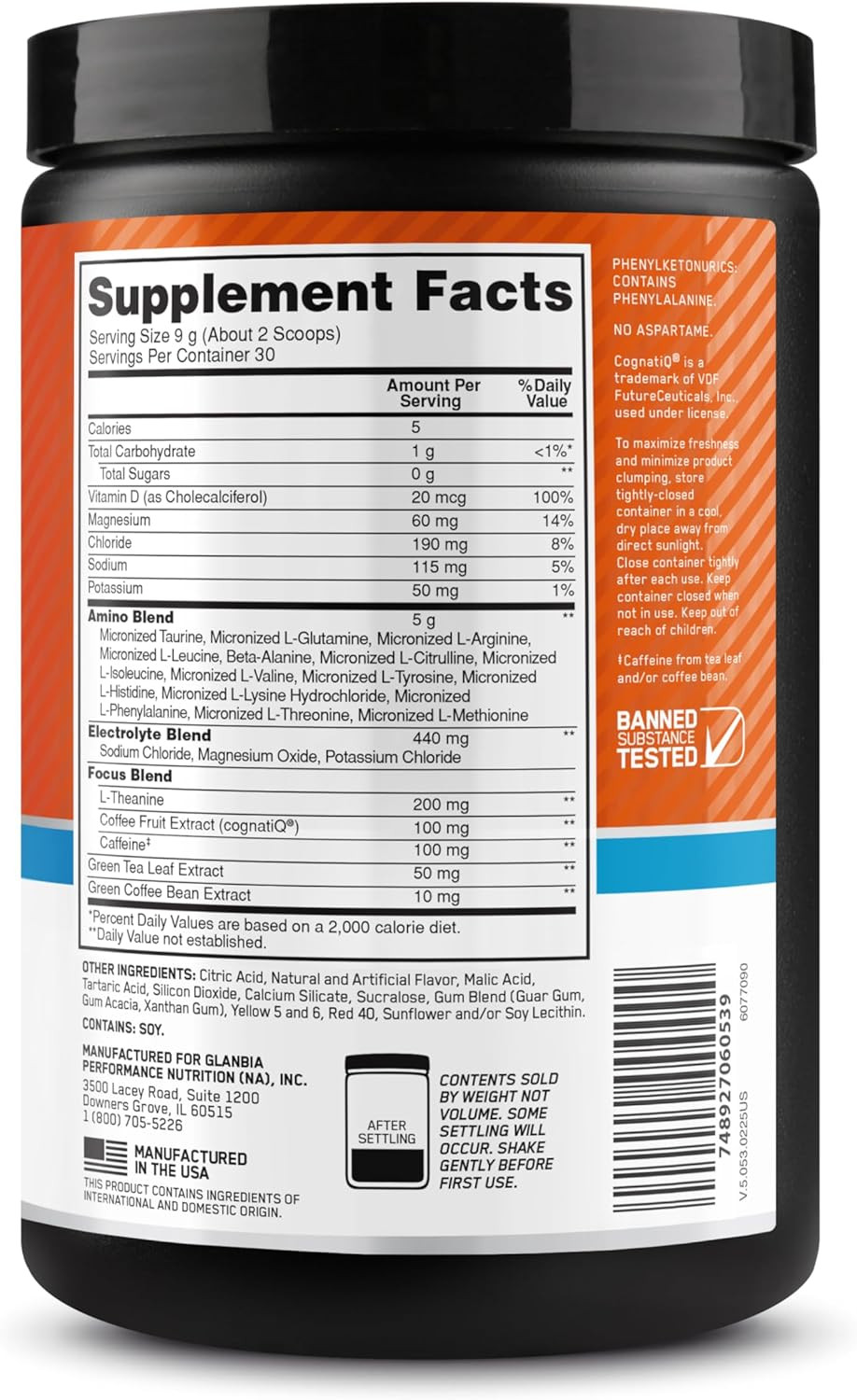 Amino Energy Powder plus Hydration, with BCAA, Electrolytes, and Caffeine, Tang