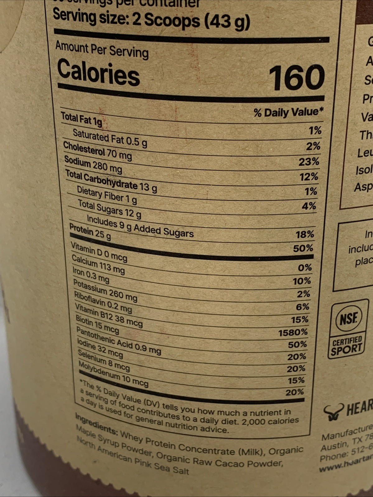 HEART & SOIL 100% Grass Fed Whey Chocolate Sea Salt Protein Powder Workout Recov