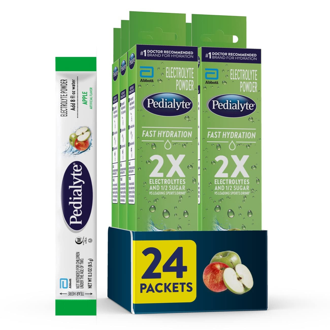 Fast Hydration Electrolyte Powder Packets, Apple, Hydration Drink, 24 Single-Ser