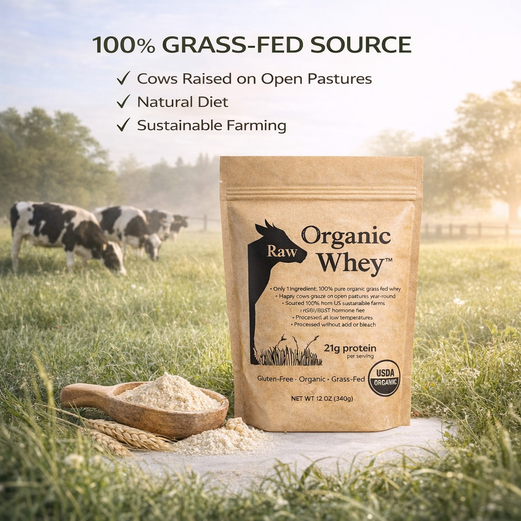 Organic Raw Whey Protein Powder Grass-Fed Unflavored Non-GMO Gluten Free 12 oz