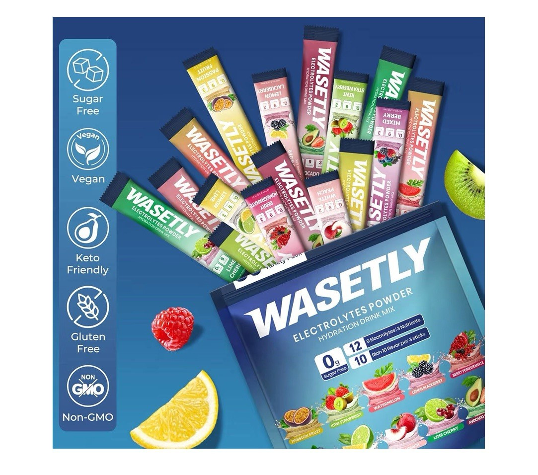 WASETLY Electrolyte Hydration Powder Variety Pack 30 Sticks Sugar-Free