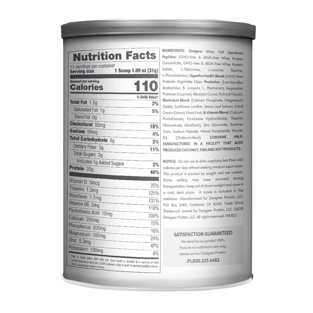 Designer Protein 100% Premium Whey Protein Powder, French Vanilla, 12z.