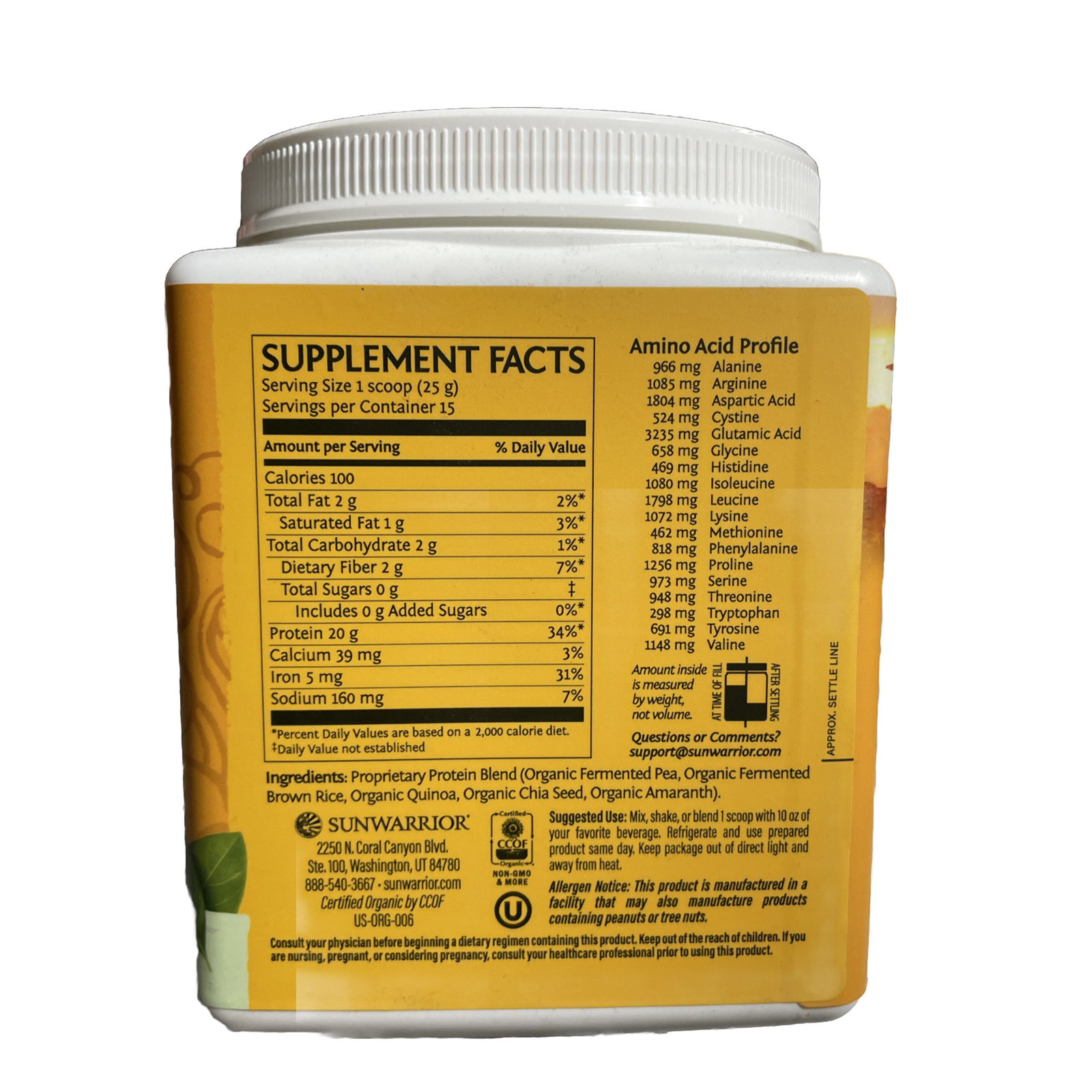 Sunwarrior Classic Plus, Vegan Protein Powder with Unflavored And Unsweetened