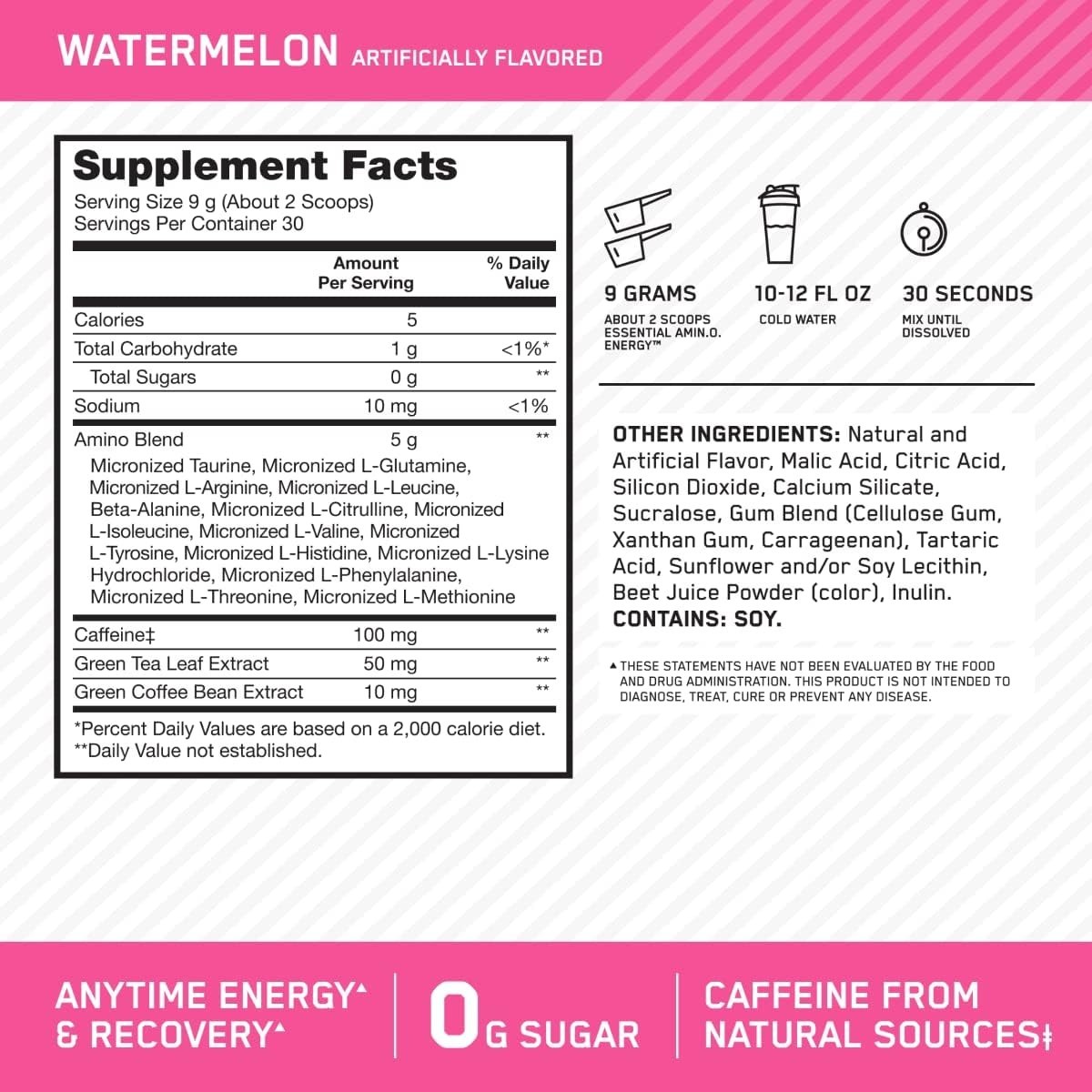 Essential Amino Energy Powder – Watermelon, BCAA, Keto Friendly, 30 Servings
