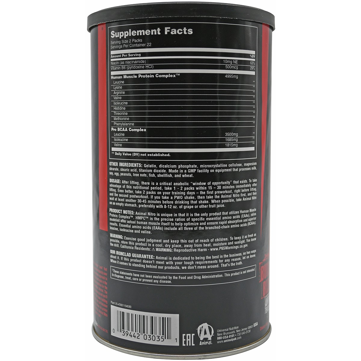 Universal Nutrition Animal Nitro – 44 pack – Anabolic EAA Stack Muscle Builder