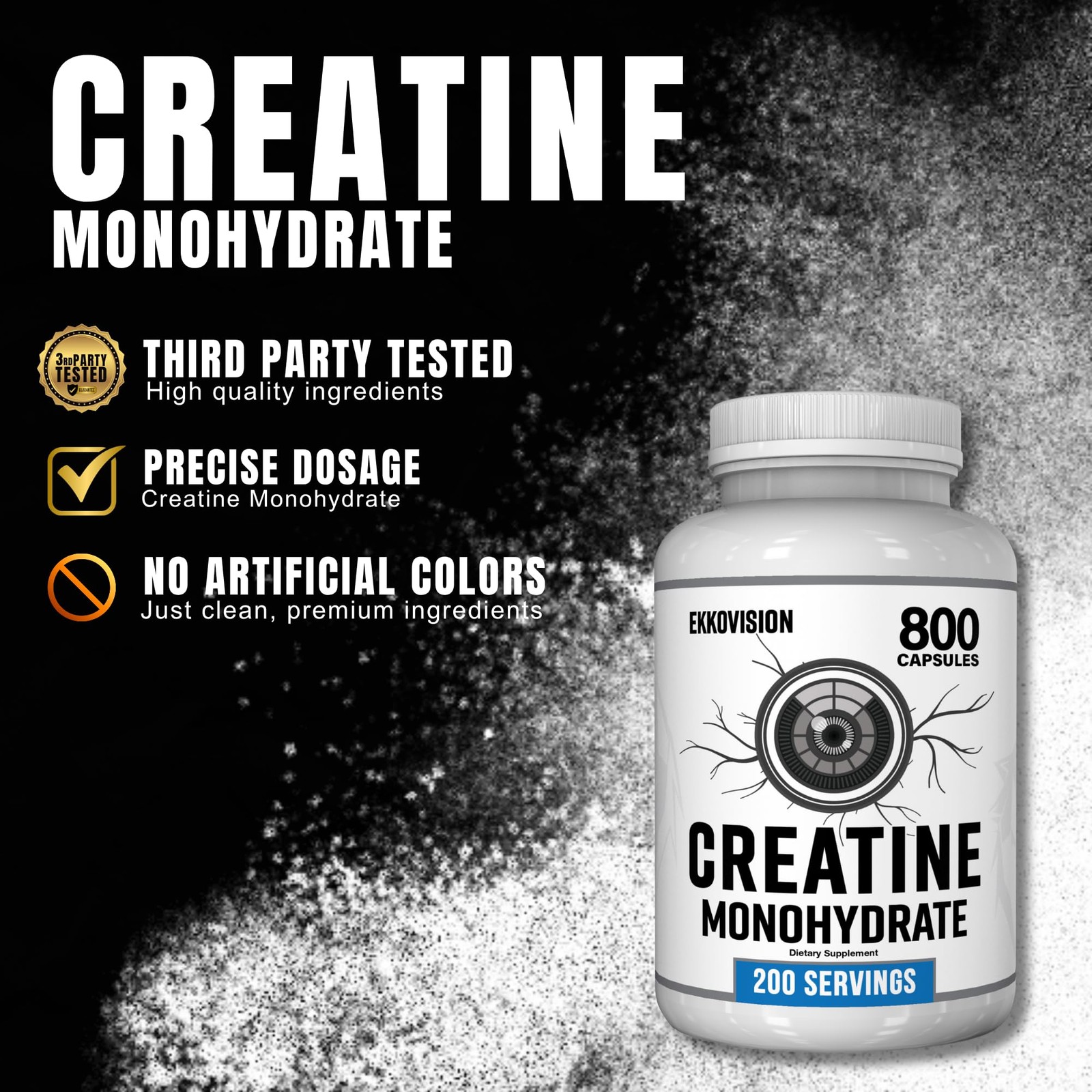 Ekkovision Creatine Monohydrate Capsules, Micronized, Unflavored Creatine Sup…