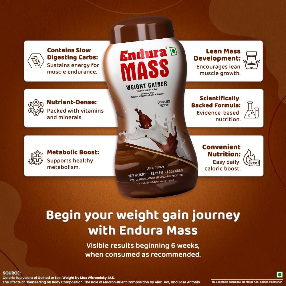 Endura Mass Weight Gainer With Chocolate Flavour 500gm Free Ship