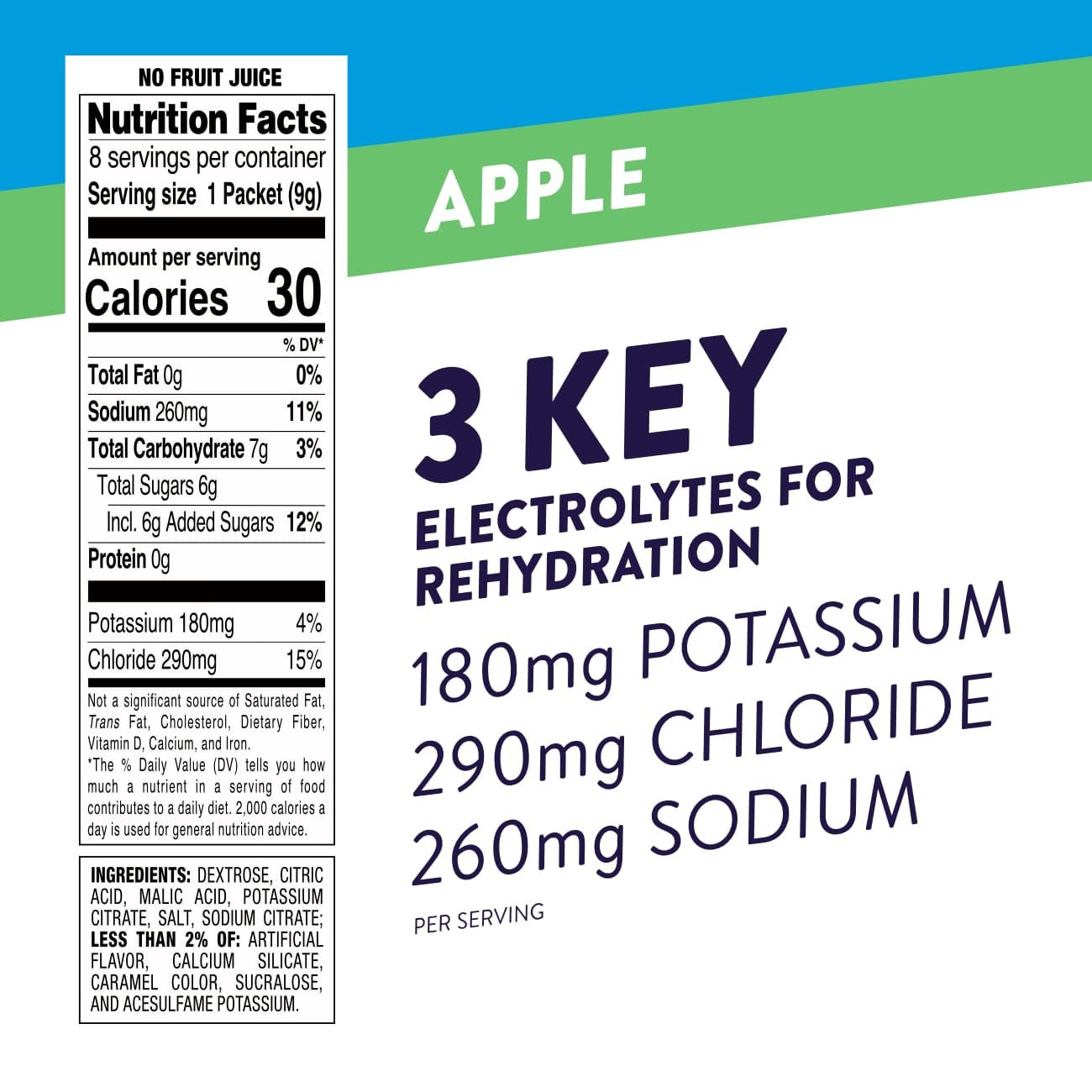 Fast Hydration Electrolyte Powder Packets, Apple, Hydration Drink, 24 Single-Ser