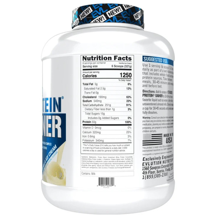 Evlution Nutrition Stacked Protein Gainer, 50 Grams Whey Protein Powder Complex,