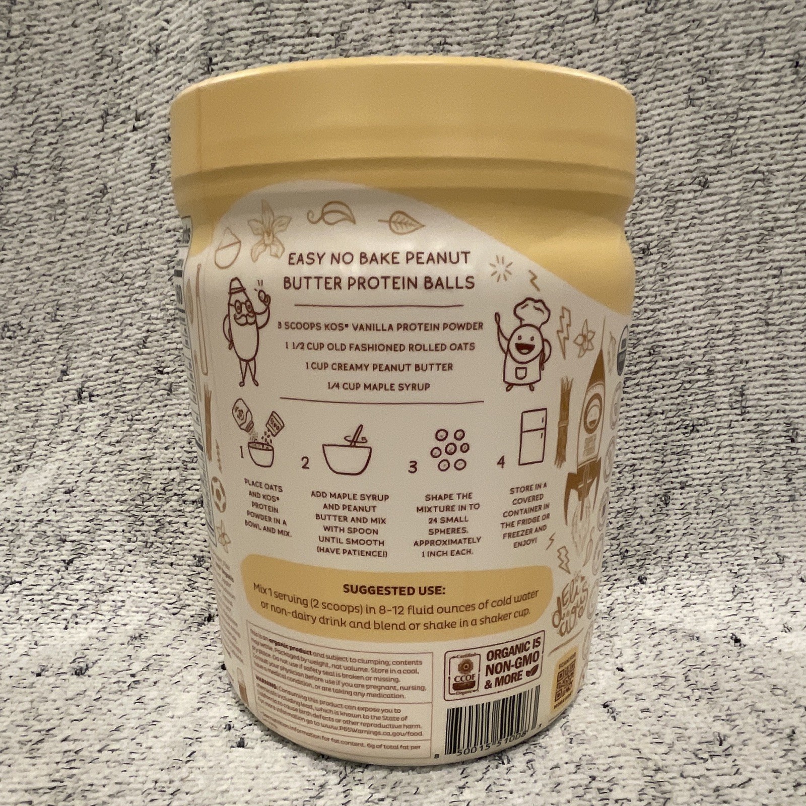 KOS Organic Non-GMO Plant-Based Protein Powder Vanilla, 13.05 oz (370g)