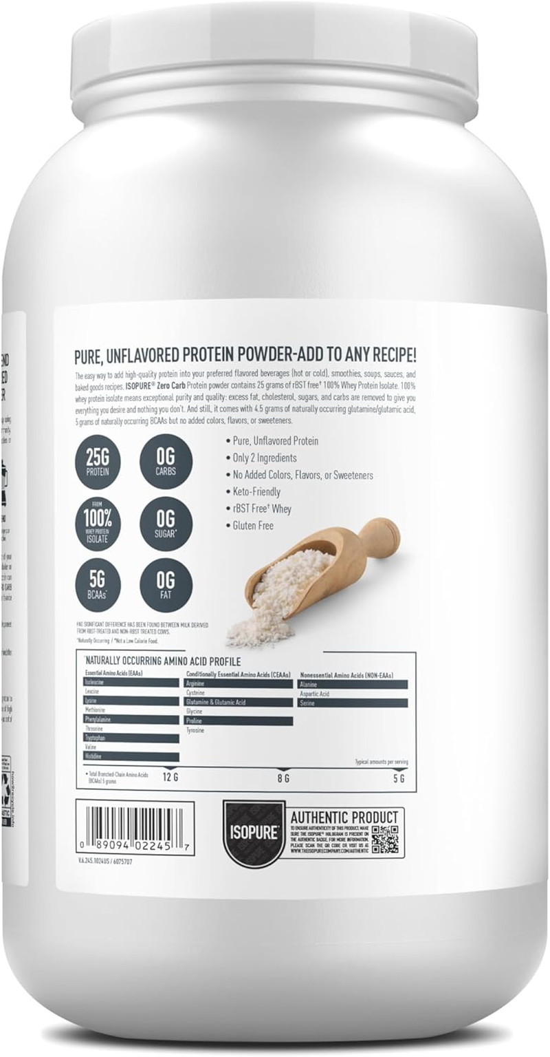 Zero Carb 100% Pure Whey Isolate Protein Powder, Lactose Free, Gluten Free, With
