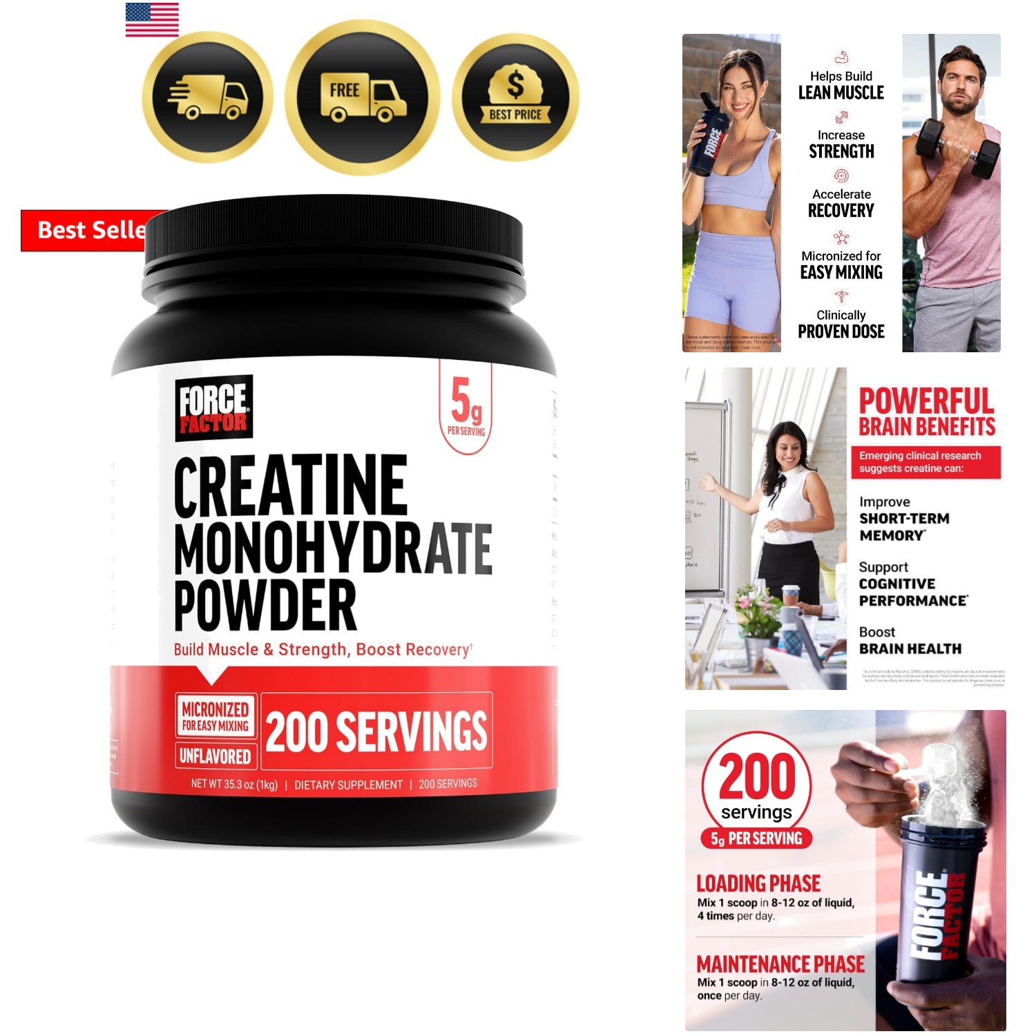 Creatine Monohydrate Powder, 5g Micronized Dose to Support Muscle Growth, Str…